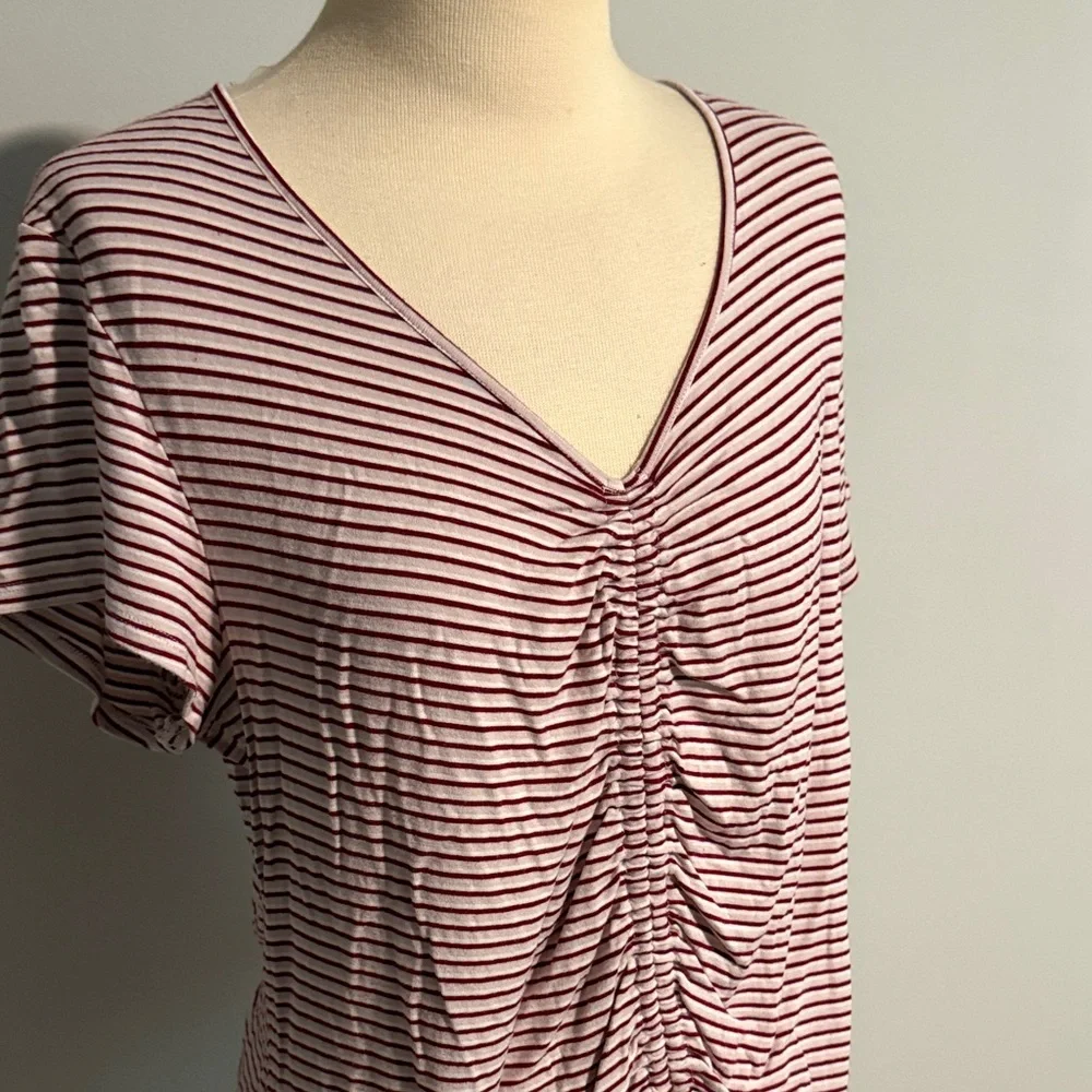 Striped V-Neck Ruched Top - Picture 3 of 6